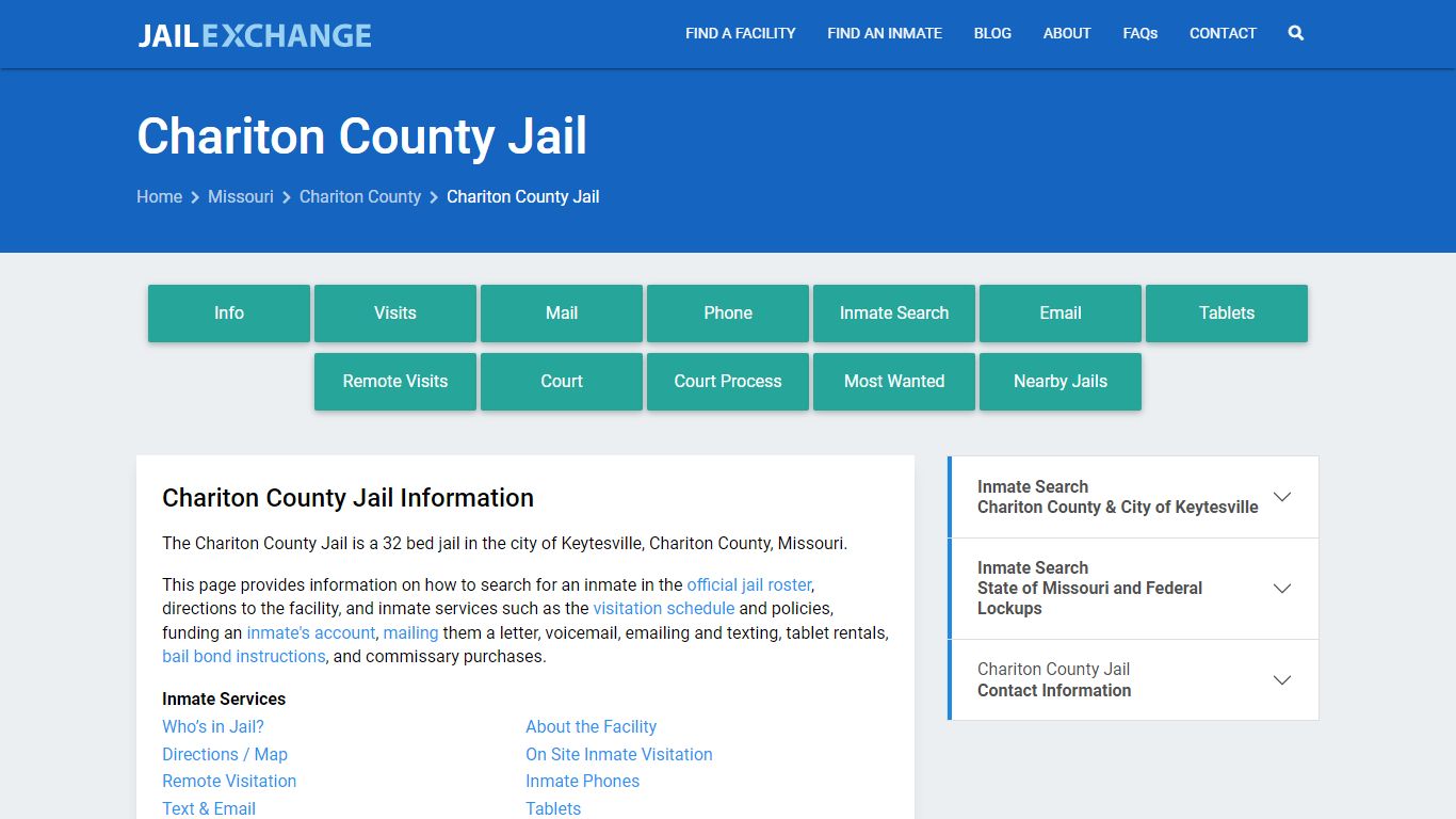 Chariton County Jail, MO Inmate Search, Information