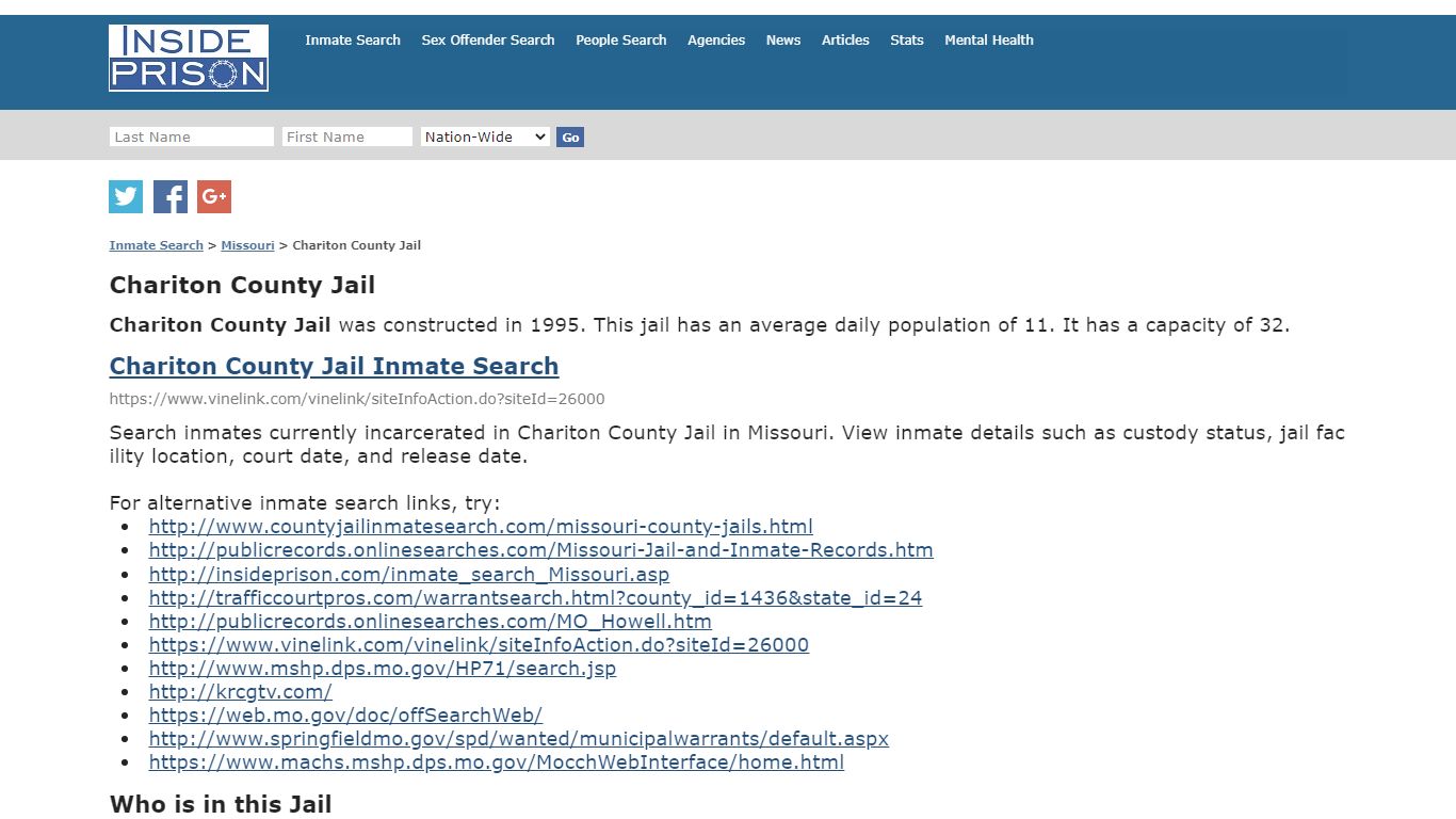 Chariton County Jail - Missouri - Inmate Search - Inside Prison